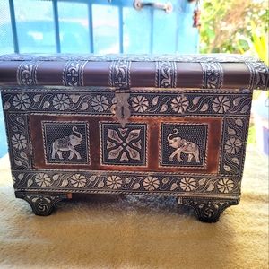 Vintage Indian Jewellery Box Silver Copper Elephant and Flower Design